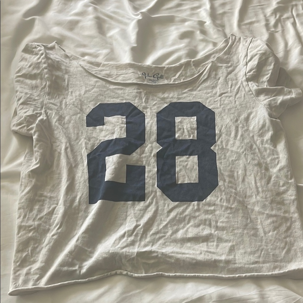 Brandy Melville White T-Shirt with Blue Print